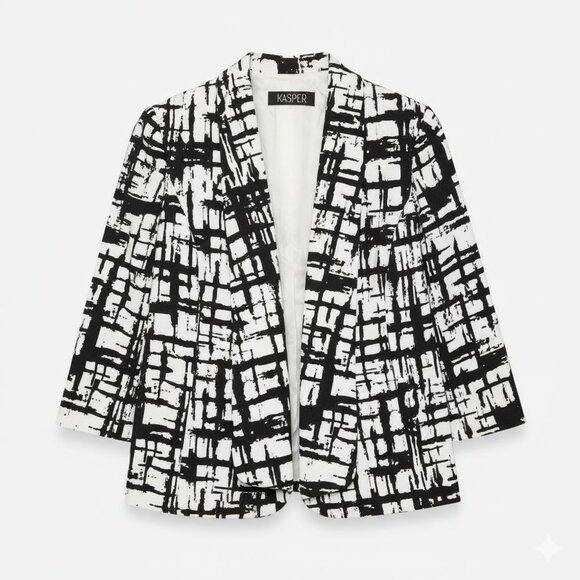 Kasper Jackets & Blazers - Kasper Monochrome Grid Pattern Blazer